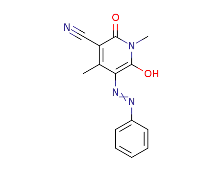 Molecular Structure of 75511-98-7 (6-hydroxy-1,4-dimethyl-2-oxo-5-(phenyldiazenyl)-1,2-dihydro-3-pyridinecarbonitrile)