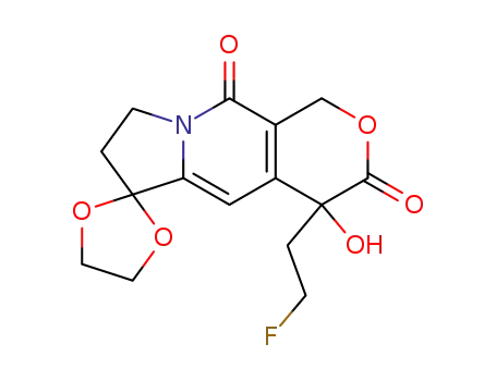 Molecular Structure of 142606-95-9 (6,6-(ethylenedioxy)-4-(2-fluoroethyl)-1,4,7,8-tetrahydro-4-hydroxypyrano[3,4-f]indolizine-3,10 (6H)-dione)