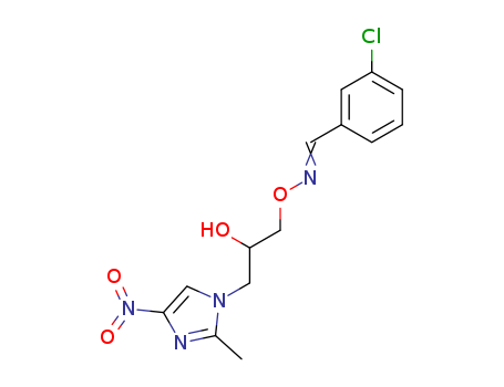 Molecular Structure of 139435-92-0 (Benzaldehyde, 3-chloro-,
O-[2-hydroxy-3-(2-methyl-4-nitro-1H-imidazol-1-yl)propyl]oxime)