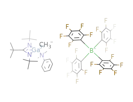 Molecular Structure of 258519-32-3 ([((CH<sub>3</sub>)3CC(NC(CH<sub>3</sub>)3)2)Ga(CH<sub>3</sub>)(N(CH<sub>3</sub>)2C<sub>6</sub>H<sub>5</sub>)]<sup>(1+)</sup>*[B(C<sub>6</sub>F<sub>5</sub>)4]<sup>(1-)</sup>=[((CH<sub>3</sub>)3CC(NC(CH<sub>3</sub>)3)2)Ga(CH<sub>3</sub>)(N(CH<sub>3</sub>)2C<sub>6</sub>H<sub>5</sub>)][B(C<sub>6</sub>F<sub>5</sub>)4])