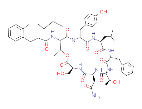 125787-94-2,FK 224,L-Serine,N-[N2-[N-[N-[N-[a,b-didehydro-N-methyl-N-[N-[1-oxo-3-(2-pentylphenyl)propyl]-L-threonyl]tyrosyl]-L-leucyl]-D-phenylalanyl]-L-allothreonyl]-L-asparaginyl]-,u-lactone;1-Oxa-4,7,10,13,16,19-hexaazacyclodocosane, cyclic peptide deriv.; FK 224; FR115224