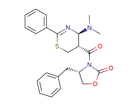 Molecular Structure of 167171-66-6 (2-Oxazolidinone,
3-[[(4R,5R)-4-(dimethylamino)-5,6-dihydro-2-phenyl-4H-1,3-thiazin-5-yl]
carbonyl]-4-(phenylmethyl)-, (4S)-)