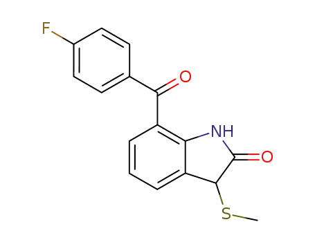 Molecular Structure of 61941-49-9 (2H-Indol-2-one, 7-(4-fluorobenzoyl)-1,3-dihydro-3-(methylthio)-)