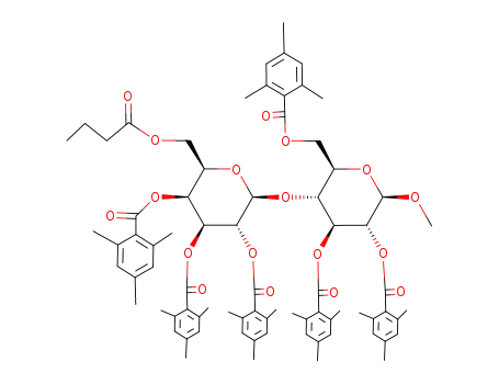 Molecular Structure of 141485-04-3 (methyl 6'-O-butyryl-2,2',3,3',4',6-hexa-O-mesitoyl-β-lactoside)