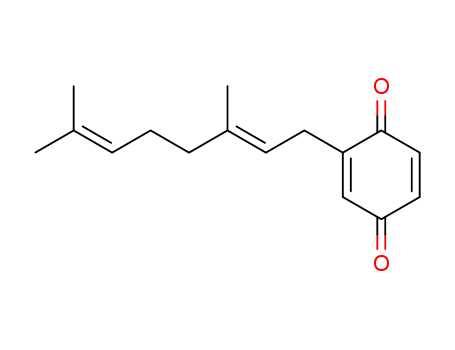 61977-06-8,GERANYLBENZOQUINONE,2,5-Cyclohexadiene-1,4-dione,2-(3,7-dimethyl-2,6-octadienyl)-, (E)-; 2,5-Cyclohexadiene-1,4-dione,2-[(2E)-3,7-dimethyl-2,6-octadienyl]- (9CI); Geranyl quinone