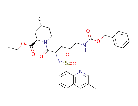 Molecular Structure of 174699-04-8 ((2R,4R)-1-[(S)-5-Benzyloxycarbonylamino-2-(3-methyl-quinoline-8-sulfonylamino)-pentanoyl]-4-methyl-piperidine-2-carboxylic acid ethyl ester)