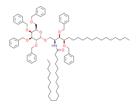 Molecular Structure of 321734-90-1 ((2S,3R,4R)-3,4-di-O-benzyl-1-O-(2',3',4',6'-tetra-O-benzyl-α-D-galactopyranosyl)-2-N-docosanoyl-octadecane)