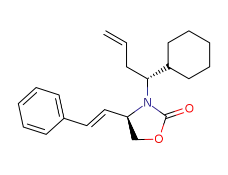 Molecular Structure of 505085-92-7 (2-Oxazolidinone,
3-[(1R)-1-cyclohexyl-3-butenyl]-4-[(1E)-2-phenylethenyl]-, (4R)-)