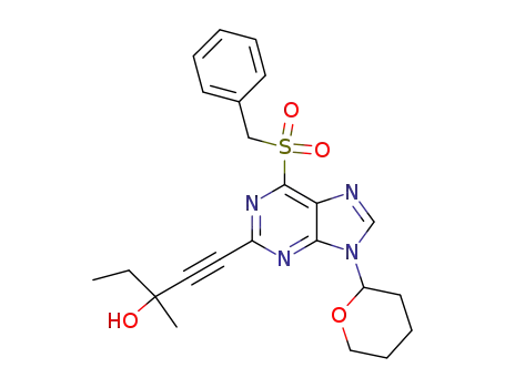Molecular Structure of 498543-07-0 ([6-benzylsulfonyl-9-(tetrahydropyran-2-yl)-9H-purin-2-yl]-3-methyl-pent-1-yn-3-ol)