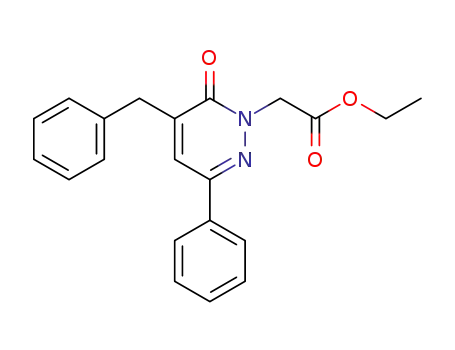 Molecular Structure of 64657-99-4 (1(6H)-Pyridazineacetic acid, 6-oxo-3-phenyl-5-(phenylmethyl)-, ethyl
ester)