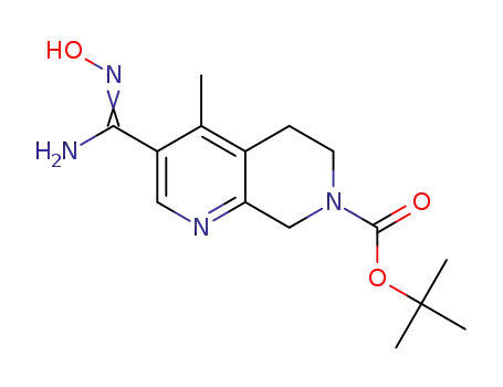 Molecular Structure of 1333996-58-9 (tert-butyl 3-(N'-hydroxycarbamimidoyl)-4-methyl-5,6-dihydro-1,7-naphthyridine-7(8H)-carboxylate)