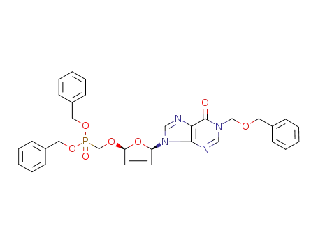 Molecular Structure of 1232003-43-8 (1-benzyloxymethyl-9-(4'-β-(dibenzylphosphono)methoxy-2',3'-dideoxy-2',3'-didehydro-β-D-erythrofuranosyl)hypoxanthine)