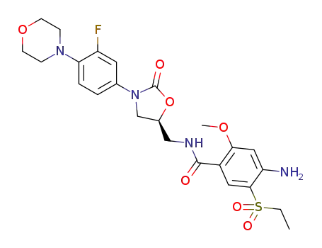 Molecular Structure of 1390617-35-2 (4-amino-5-(ethylsulfonyl)-N-(S)-[[3-[3-fluoro-4-(morpholin-4-yl)phenyl]-2-oxooxazolidin-5-yl]methyl]-2-methoxybenzamide)
