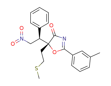 Molecular Structure of 1393357-13-5 ((5R)-5-(2-(methylthio)ethyl)-5-((R)-2-nitro-1-phenylethyl)-2-(m-tolyl)oxazol-4(5H)-one)