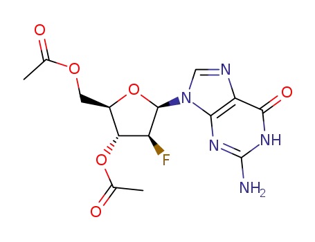 Molecular Structure of 1391913-14-6 (9-(2-deoxy-2-fluoro-β-D-3,5-O-diacetyl-arabinofuranosyl)-guanine)