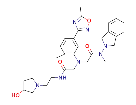 Molecular Structure of 1190893-63-0 (N<sub>2</sub>-{2-[1,3-dihydro-2H-isoindol-2-yl(methyl)amino]-2-oxoethyl}-N<sub>2</sub>-[2-methyl-5-(5-methyl-1,2,4-oxadiazol-3-yl)phenyl]-N<sub>1</sub>-[2-(3-hydroxypyrrolidin-1-yl)ethyl]glycinamide)