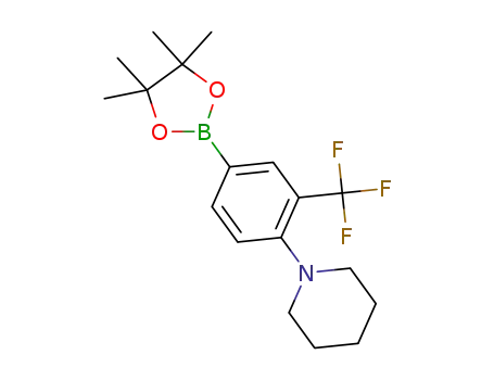 Molecular Structure of 1373522-74-7 (1-(4-(4,4,5,5-tetramethyl-1,3,2-dioxaborolan-2-yl)-2-(trifluoromethyl)phenyl)piperidine)