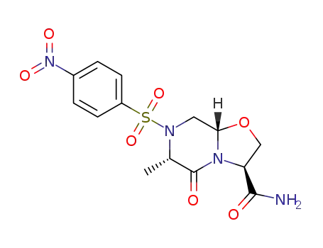 Molecular Structure of 1426238-82-5 ((3S,6S,8aS)-6-methyl-7-((4-nitrophenyl)sulfonyl)-5-oxohexahydro-2H-oxazolo[3,2-a]pyrazine-3-carboxamide)
