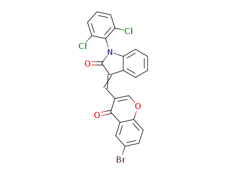 Molecular Structure of 1598426-35-7 (3-(6-bromo-4-oxo-4H-chromen-3-ylmethylene)-1-(2,6-dichlorophenyl)-1,3-dihydroindol-2-one)
