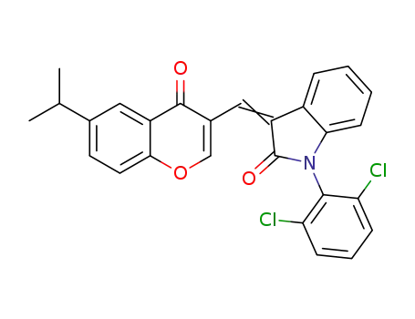 Molecular Structure of 1598426-36-8 (1-(2,6-dichlorophenyl)-3-(6-isopropyl-4-oxo-4H-chromen-3-ylmethylene)-1,3-dihydro-indol-2-one)