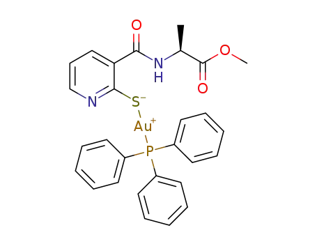 Molecular Structure of 1436394-02-3 ([Au(SPyCONHCHMeCOOMe)(PPh<sub>3</sub>)])