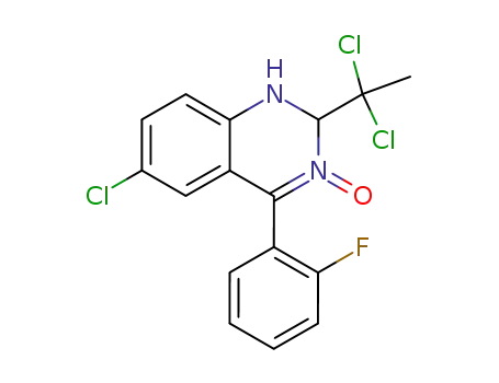 Molecular Structure of 59469-62-4 (Quinazoline,
6-chloro-2-(1,1-dichloroethyl)-4-(2-fluorophenyl)-1,2-dihydro-, 3-oxide)