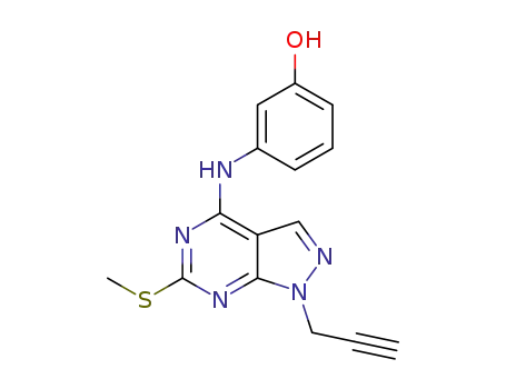 Molecular Structure of 1583284-89-2 (3-(6-(methylthio)-1-(prop-2-ynyl)-1H-pyrazolo[3,4-d]pyrimidin-4-ylamino)phenol)