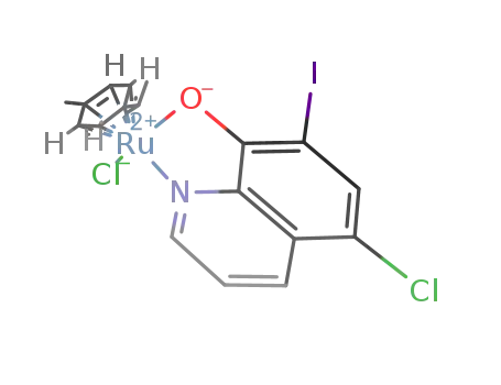 Molecular Structure of 1258528-67-4 (chlorido(5-chloro-7-iodo-8-quinolinolato-κN<sup>1</sup>,κO<sup>8</sup>)(η<sup>6</sup>-p-cymene)ruthenium(II))
