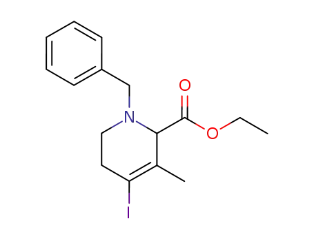 Molecular Structure of 143427-59-2 (2-Pyridinecarboxylic acid,
1,2,5,6-tetrahydro-4-iodo-3-methyl-1-(phenylmethyl)-, ethyl ester)