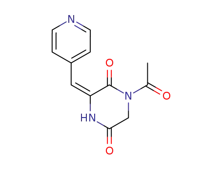Molecular Structure of 133318-03-3 (1-Acetyl-3-[1-pyridin-4-yl-meth-(E)-ylidene]-piperazine-2,5-dione)