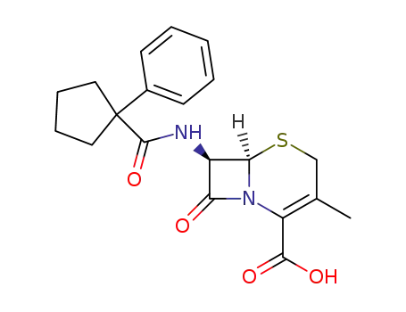 Molecular Structure of 108098-25-5 ((6R,7R)-3-methyl-8-oxo-7-{[(1-phenylcyclopentyl)carbonyl]amino}-5-thia-1-azabicyclo[4.2.0]oct-2-ene-2-carboxylic acid)