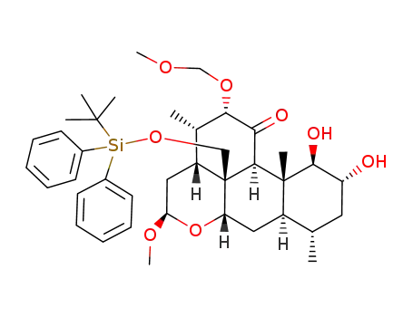 Molecular Structure of 137175-16-7 ((1β,2α,12α,16β)-20-(tert-butyldiphenylsiloxy)-1,2-dihydroxy-16-methoxy-12-(methoxymethoxy)picrasan-11-one)