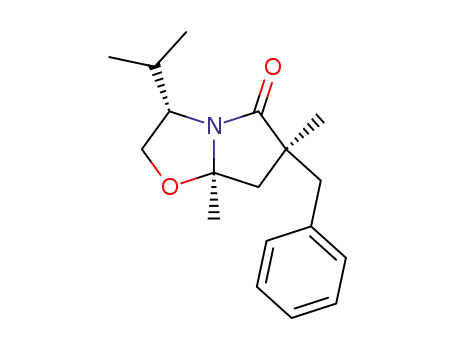 Molecular Structure of 112522-04-0 ((3S,6S,7aR)-6-Benzyl-3-isopropyl-6,7a-dimethyl-tetrahydro-pyrrolo[2,1-b]oxazol-5-one)