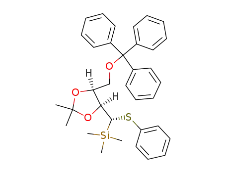 Molecular Structure of 144242-34-2 ((1S,2S,3S)-1-(phenylthio)-2,3-O-isopropylidene-1-(trimethylsilyl)-4-O-(triphenylmethyl)butane-2,3,4-triol)
