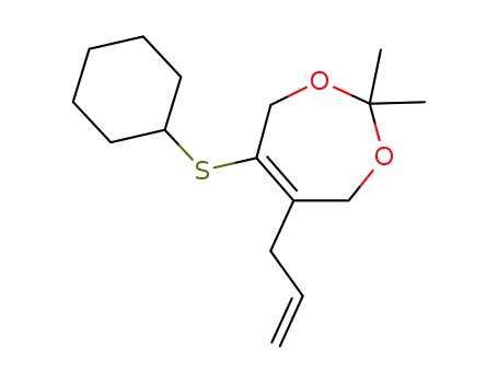Molecular Structure of 89890-04-0 (1,3-Dioxepin,
5-(cyclohexylthio)-4,7-dihydro-2,2-dimethyl-6-(2-propenyl)-)