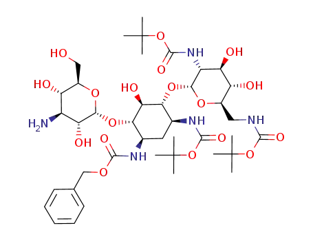 Molecular Structure of 132260-12-9 (1-N-<(benzyloxy)carbonyl>-3,2',6'-tris-N-(tert-butoxycarbonyl)kanamycin B)