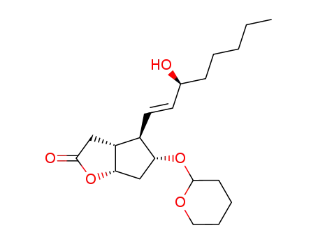 Molecular Structure of 72243-94-8 ((1S,5R,6R,7R,15S)-7-(tetrahydro-2-pyranyloxy)-6-<(E)-3-hydroxy-1-octenyl>-2-oxabicyclo<3.3.0>octan-3-one)