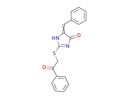 Molecular Structure of 89990-71-6 (4H-Imidazol-4-one,
1,5-dihydro-2-[(2-oxo-2-phenylethyl)thio]-5-(phenylmethylene)-)