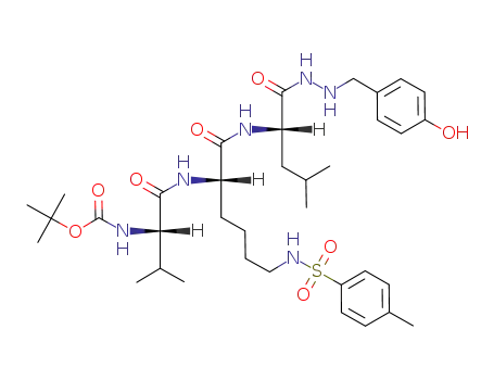 Molecular Structure of 150651-04-0 (1-(N-tert-butyloxycarbonyl-L-valyl-N<sub>ε</sub>-tosyl-L-lysyl-L-leucyl)-2-(4-hydroxybenzyl) hydrazine)