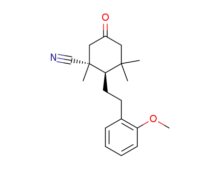 Molecular Structure of 90122-60-4 (Cyclohexanecarbonitrile,
2-[2-(2-methoxyphenyl)ethyl]-1,3,3-trimethyl-5-oxo-, trans-)