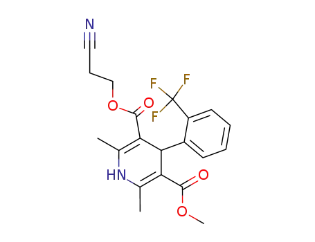 Molecular Structure of 88249-98-3 (3,5-Pyridinedicarboxylic acid,
1,4-dihydro-2,6-dimethyl-4-[2-(trifluoromethyl)phenyl]-, 2-cyanoethyl
methyl ester)