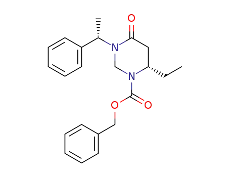 Molecular Structure of 159391-58-9 ((S)-6-Ethyl-4-oxo-3-((S)-1-phenyl-ethyl)-tetrahydro-pyrimidine-1-carboxylic acid benzyl ester)
