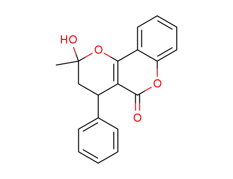Molecular Structure of 90410-78-9 (2H,5H-Pyrano[3,2-c][1]benzopyran-5-one,
3,4-dihydro-2-hydroxy-2-methyl-4-phenyl-, cis-)