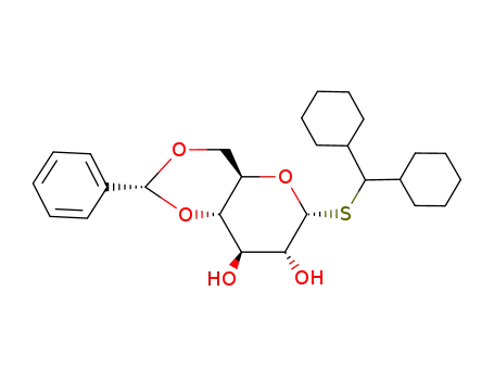 Molecular Structure of 197164-99-1 ((2R,4aR,6R,7R,8R,8aS)-6-Dicyclohexylmethylsulfanyl-2-phenyl-hexahydro-pyrano[3,2-d][1,3]dioxine-7,8-diol)