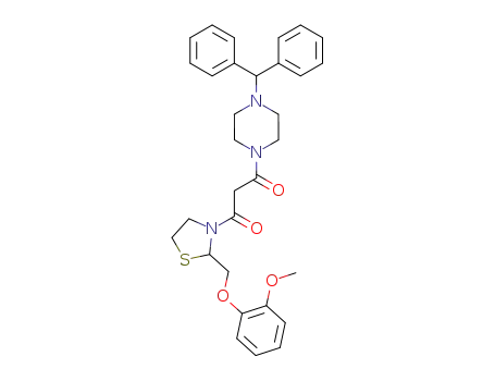 Molecular Structure of 161364-78-9 (1-(4-benzhydrylpiperazin-1-yl)-3-[2-[(2-methoxyphenoxy)methyl]thiazoli din-3-yl]propane-1,3-dione)