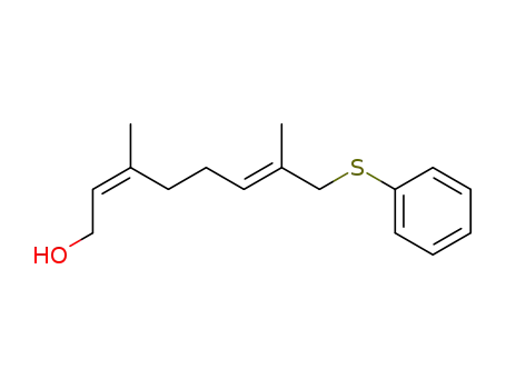 Molecular Structure of 79433-14-0 ((2Z,6E)-3,7-dimethyl-8-phenylthio-2,6-octadien-1-ol)