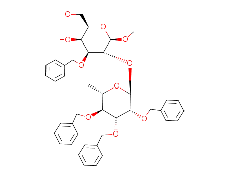 Molecular Structure of 128962-65-2 (methyl 3-O-benzyl-2-O-(2,3,4-tri-O-benzyl-α-L-rhamnopyranosyl)-β-D-galactopyranoside)