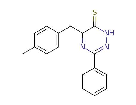 Molecular Structure of 675124-24-0 (1,2,4-Triazine-6(1H)-thione, 5-[(4-methylphenyl)methyl]-3-phenyl-)