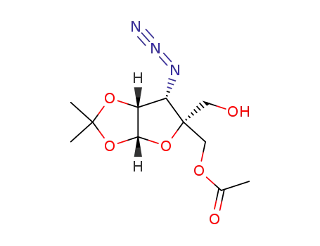 Molecular Structure of 551934-06-6 (3-azido-5-O-acetyl-3-deoxy-4-C-hydroxymethyl-1,2-O-isopropylidene-α-D-erythro-ribofuranose)