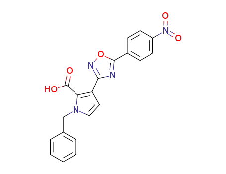 Molecular Structure of 821004-42-6 (1H-Pyrrole-2-carboxylic acid,
3-[5-(4-nitrophenyl)-1,2,4-oxadiazol-3-yl]-1-(phenylmethyl)-)